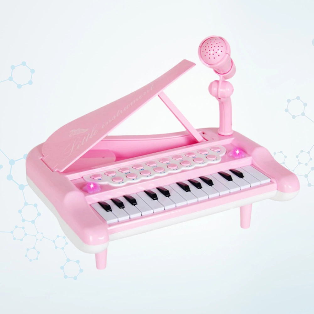 Multifunctional Mini Simulation Piano Toy Electrical Keyboard with Microphone Gift for Children Not Included Battery(Pink)