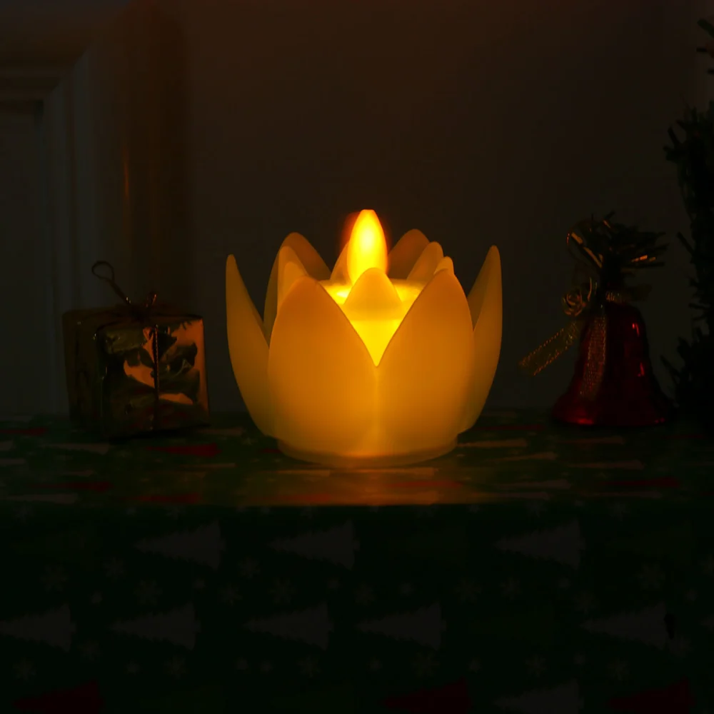 Flameless LED Candle Simulation Lotus Shaped Candle Realistic Dancing LED Candle Flower Decorative Light - with Batteries (Green)