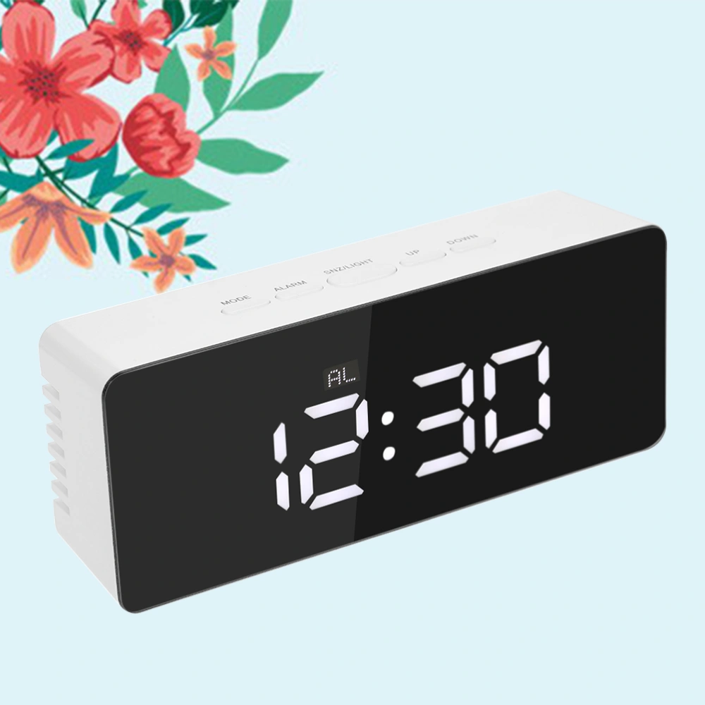 Led Alarm Clock Mirror Clock Led Display Clock Multi-function Mirror Digital Alarm Clock White Ray Clock (No Battery)