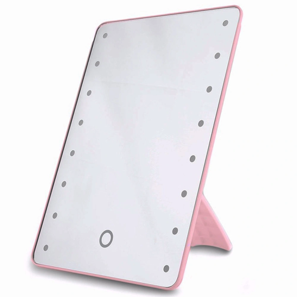 1PC 16 LEDs Desktop Cosmetic Mirror Touch Screen Dimmable Makeup Mirrors for Women Girls (Pink)