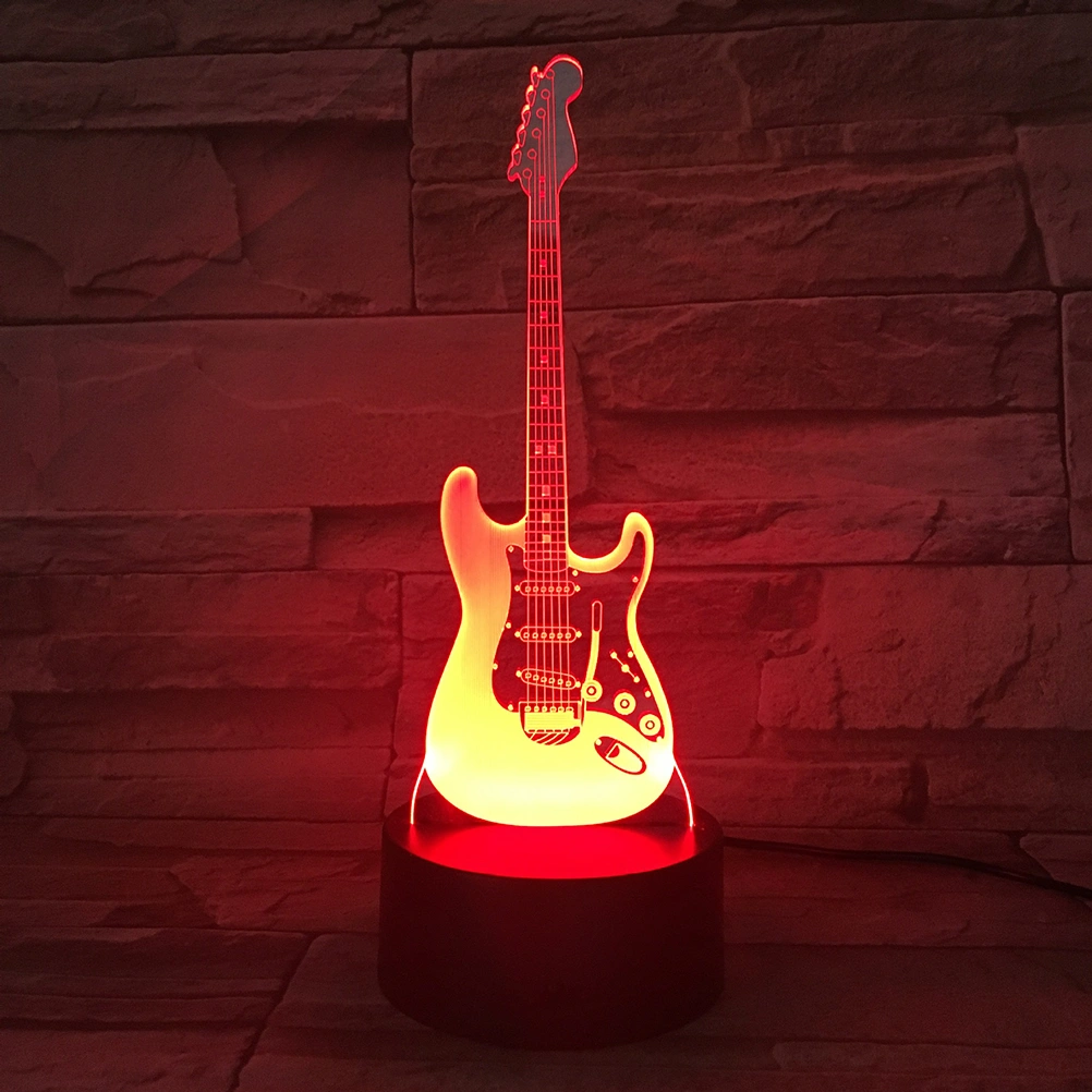 3D Guitar Design Desktop Night Light Black Touch Switch Base LED Acrylic Plate Lamp with without Battery for Ornament 