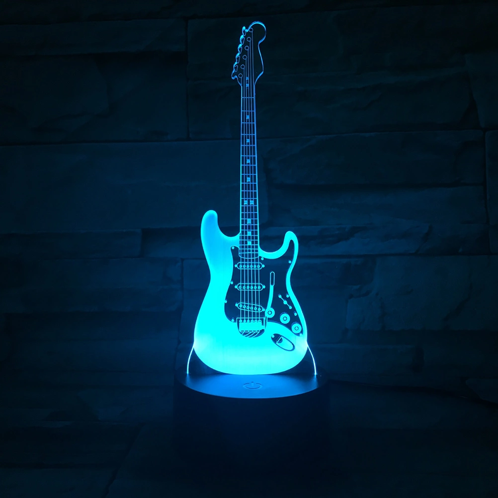 3D Guitar Design Desktop Night Light Black Touch Switch Base LED Acrylic Plate Lamp with without Battery for Ornament 