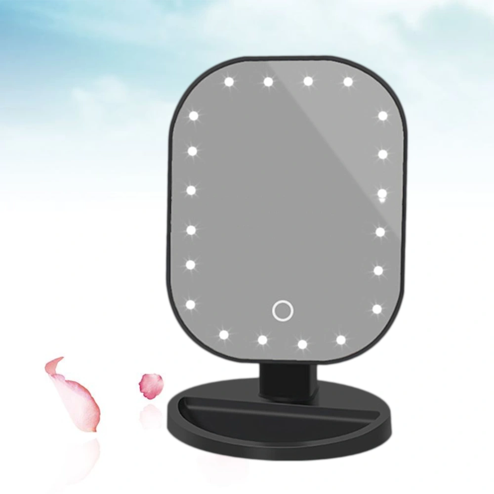 Touch Screen Cosmetic Beauty Mirror LED Make Up Mirror Makeup Cosmetic Hand Mirror Comestic Mirror with Storage Tray(Black/No Battery)