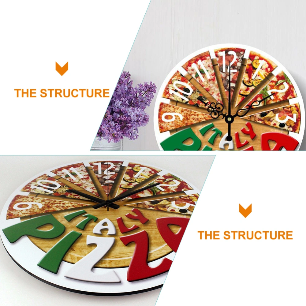 Unique Round Wall Clock Funny Pizza Pattern Hanging Clock Western Restaurant Wall Decor