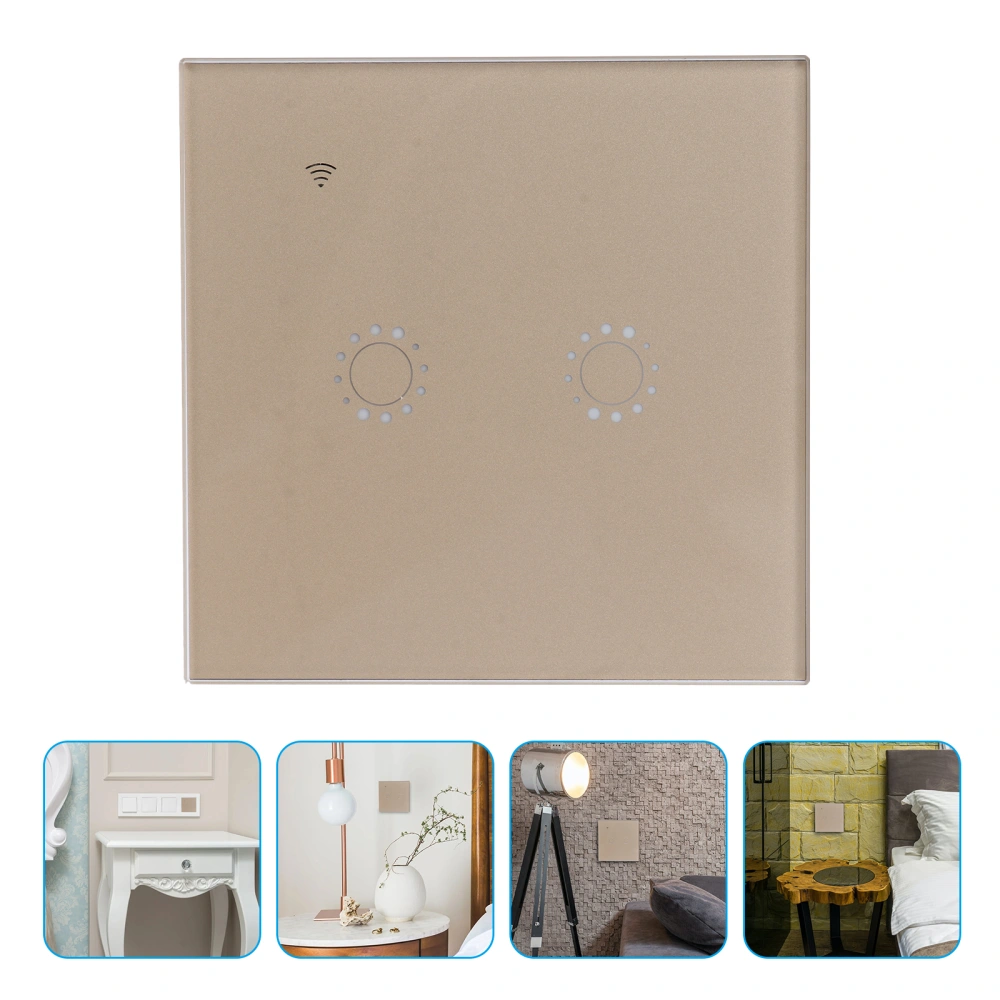 Wifi Wireless Touch Toughened Glass Switch Panel Home LED Light Wall Switch 2 Gang (Golden)