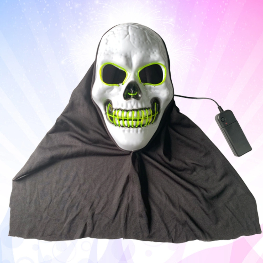 1pc Halloween LED Glowing Mask Skull Head Night Mask Scary Head Cover Halloween Cosplay Mask without Battery (Green)