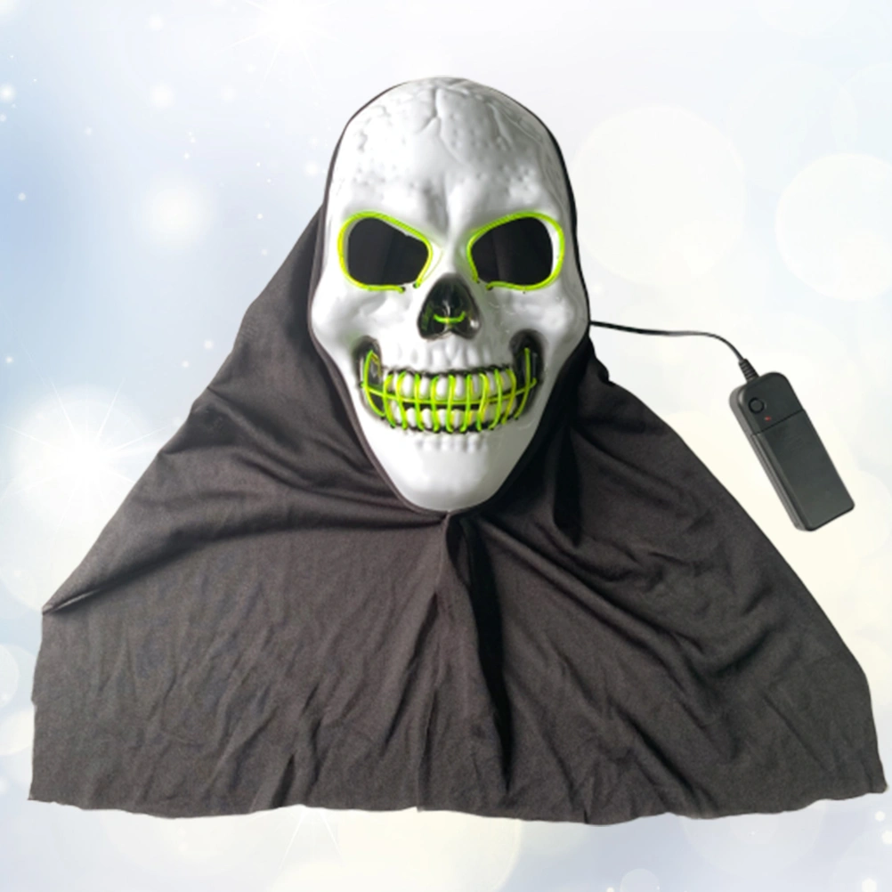 1pc Halloween LED Glowing Mask Skull Head Night Mask Scary Head Cover Halloween Cosplay Mask without Battery (Green)