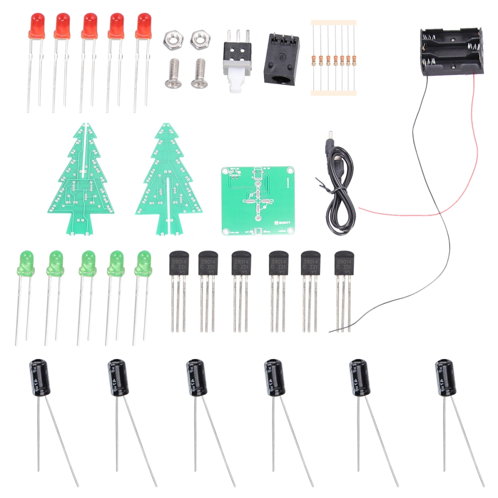 Three Colors LED Christmas Tree Kit DIY Electronic Parts 3D Colorful Flash Circuit without Batteries