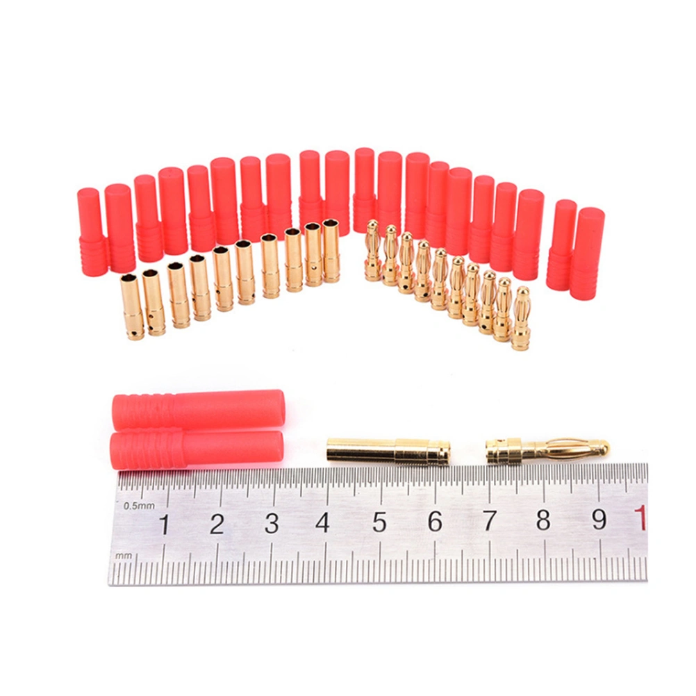 1 Set of 4.0MM Male and Female Plugs Plated Bullet Banana Connectors Plugs with Protective Shells for DIY RC Battery Motor (Red and Golden)