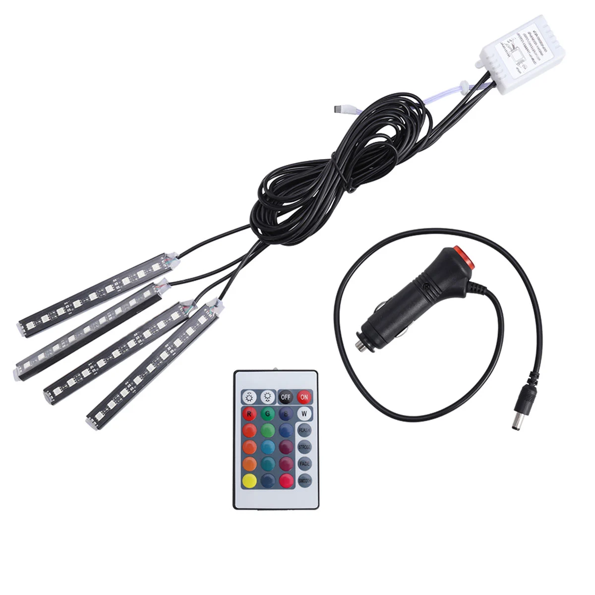 Multi Color Car Interior Atmosphere Neon Lights Lamps Strip 9LED Wireless IR