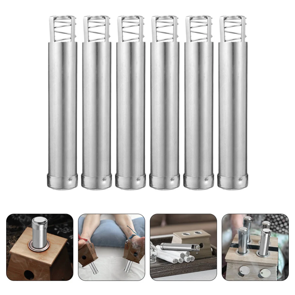 6pcs Professional Moxa Stick Pushers Moxibustion Therapy Stick Rollers (Silver)