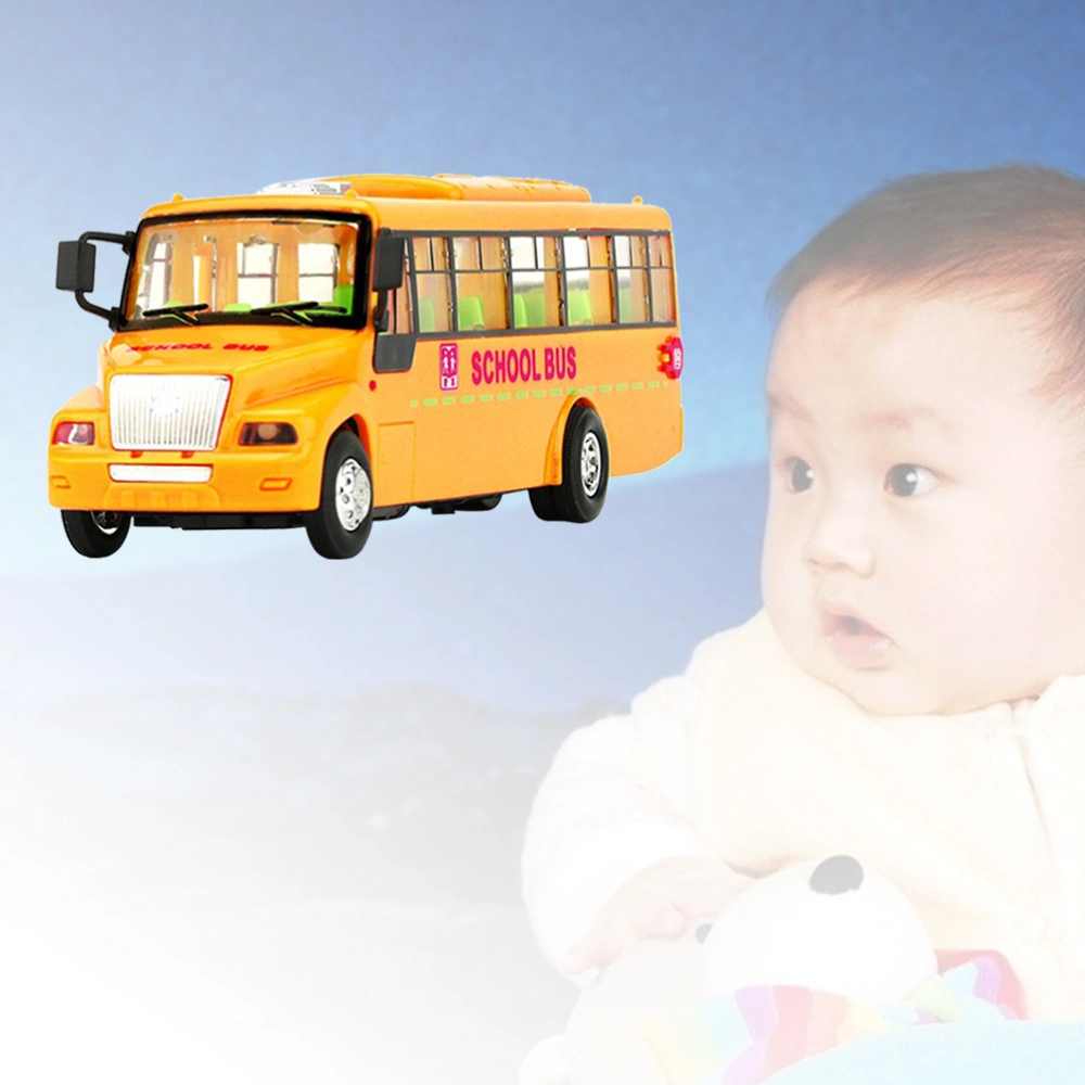 Early Education Bus Model Toy Educational Lighting Music Campus Bus Teaching Games with Button Batteries (Orange)