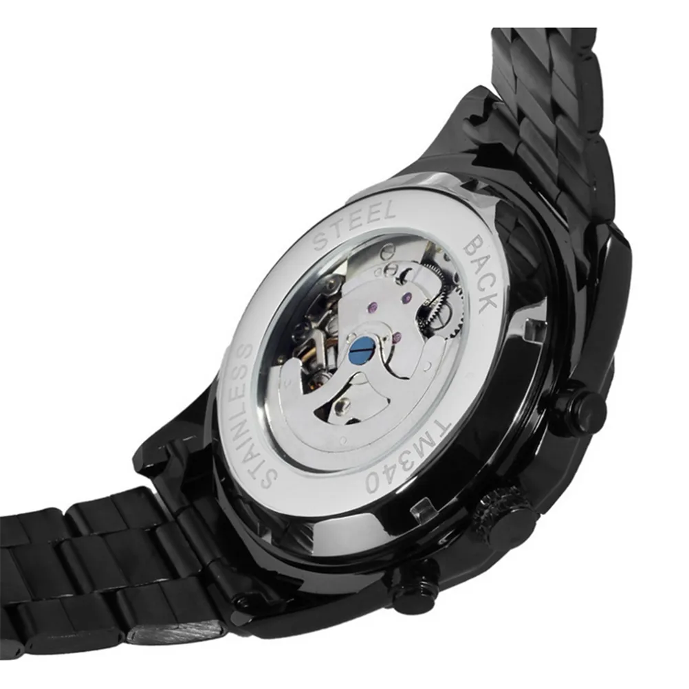 Men Automatic Mechanical Wrist Watch with Stainless Steel Band (Black)