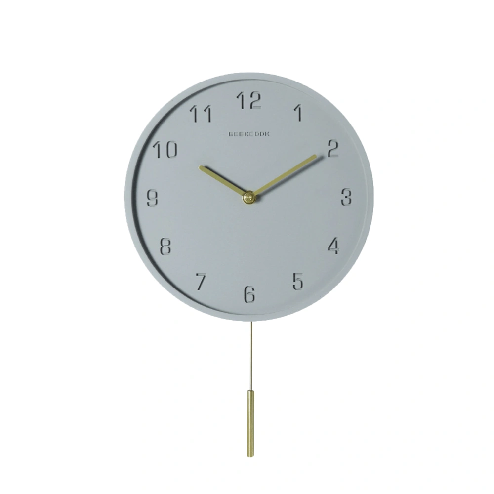 1pc Industrial-Style Wall Clock Fair-faced Concrete Cement Hanging Sway Clock No Battery (Light Grey)