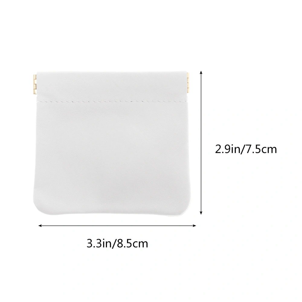 Leather Earphone Pouch Small Headphone Carrying Bag Automatic Closure Earplug Cover for Apple Airpods (White)