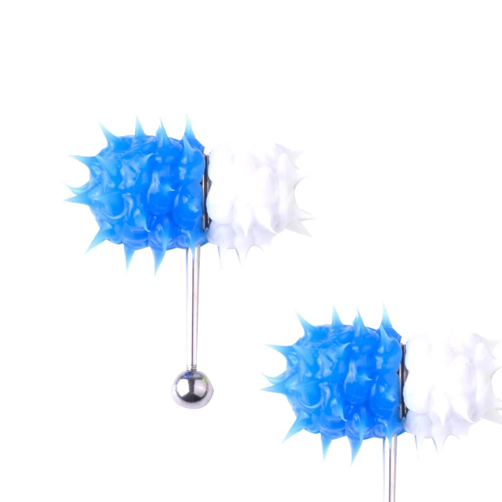 Stainless Steel Tongue Rings Plated Tongue Piercing Rings Piercings Jewelry Accessories (Blue + White)