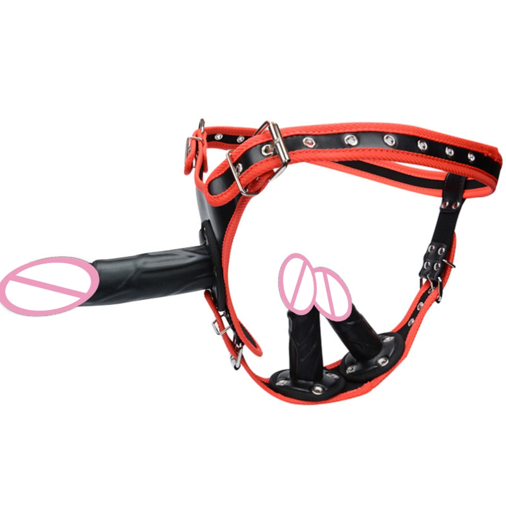 Adjustable Strap with 3 Removable Silicone Dildos Ultra Elastic Harness Wearable PU Leather Strap on Pants SM Penis Wand for Lesbian Couples