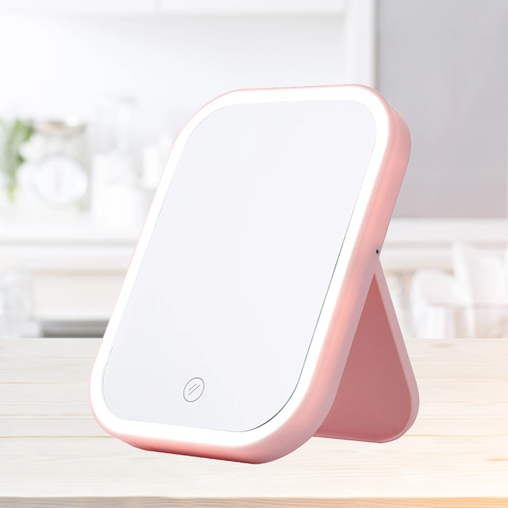 Makeup Mirror Vanity Mirror with Lights Battery Powered Touch Control Portable Cosmetic LED Mirror with Back Kickstand (Pink)