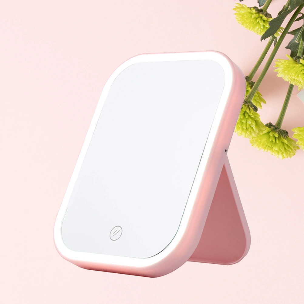 Makeup Mirror Vanity Mirror with Lights Battery Powered Touch Control Portable Cosmetic LED Mirror with Back Kickstand (Pink)