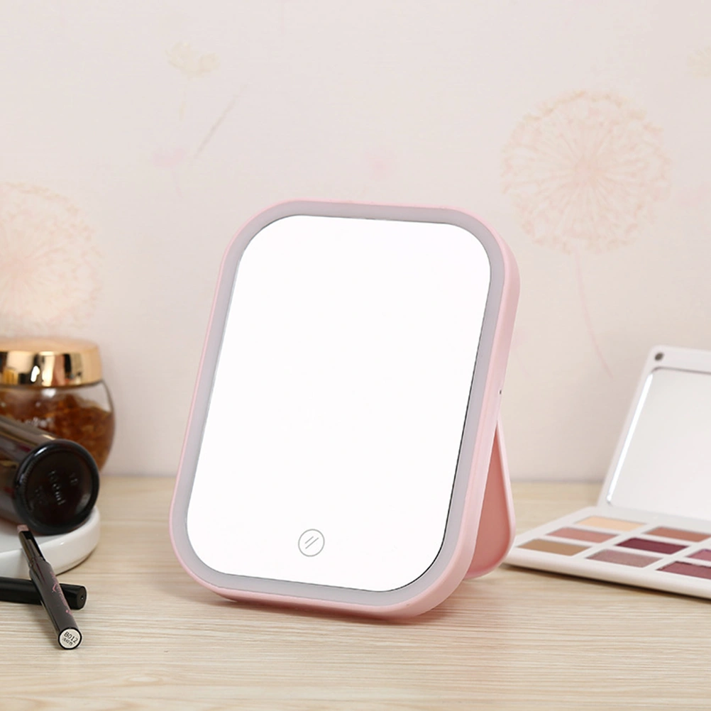 Makeup Mirror Vanity Mirror with Lights Battery Powered Touch Control Portable Cosmetic LED Mirror with Back Kickstand (Pink)