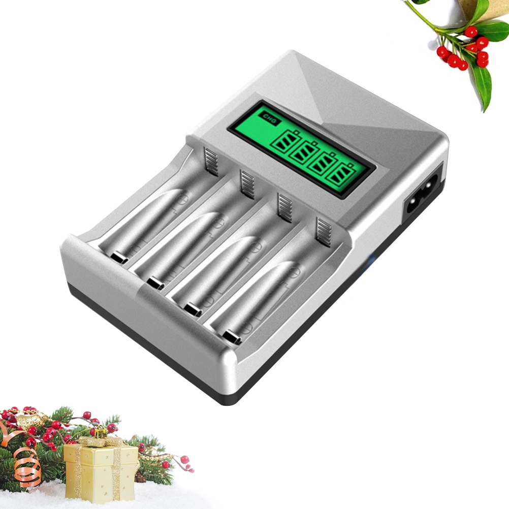 4 Slots AA AAA Battery Charger Smart USB Battery Charger Digital Display with UK Plug
