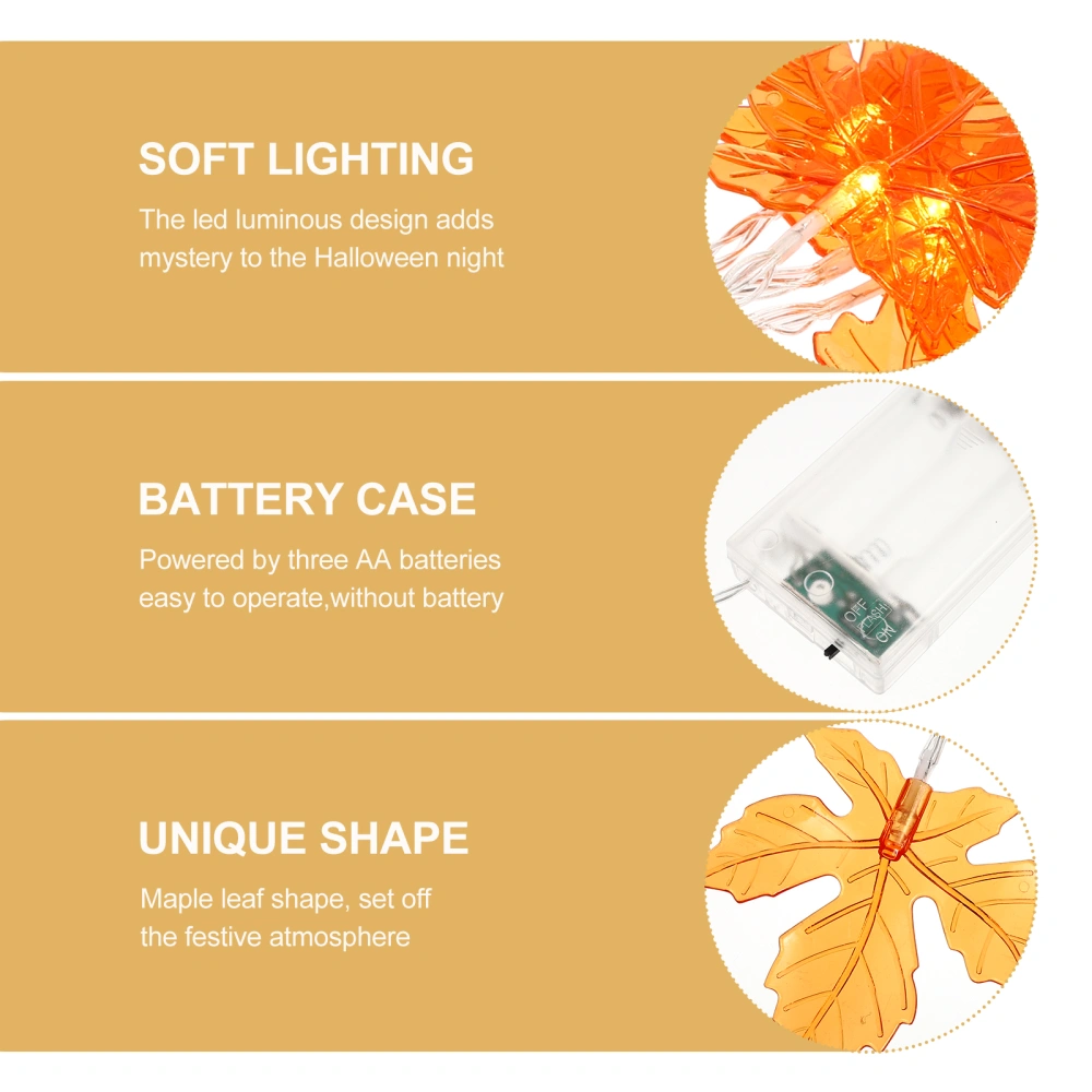 1Pc Halloween Thanksgiving LED Battery Box Maple Leaf Lamp String Decor (Orange)