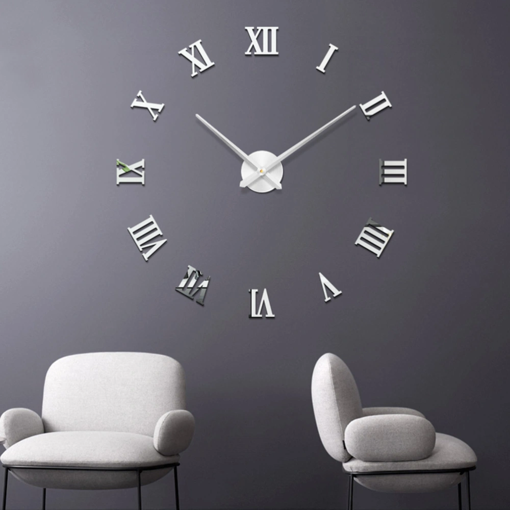 Frameless Silver Clock Creative Large Round Acrylic Wall Clock DIY Home Decor Wall Clock for Living Room without Battery