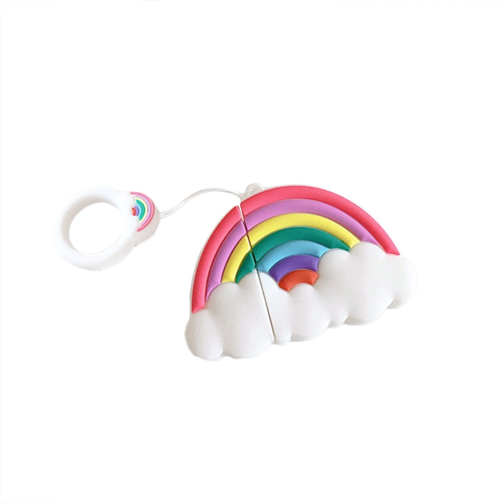 Wireless Earphone Cover Cartoon Rainbow Headset Protective Cover Hanging Pendant with Ring Rope Compatible for Airpods 1/2