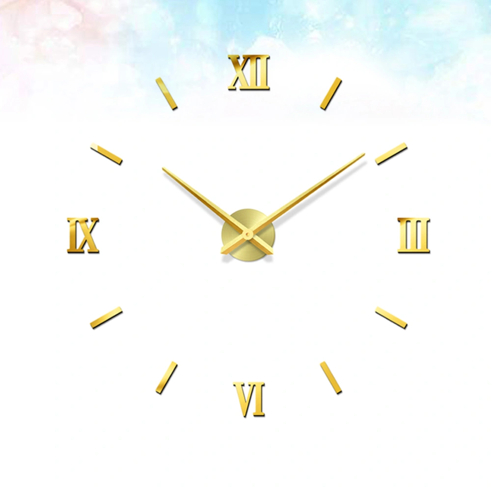 Frameless Big Size Wall Clock Golden DIY Wall Watch Moderm Living Room Decor Acrylic Roman Mumerals Clock Home Ornaments without Battery