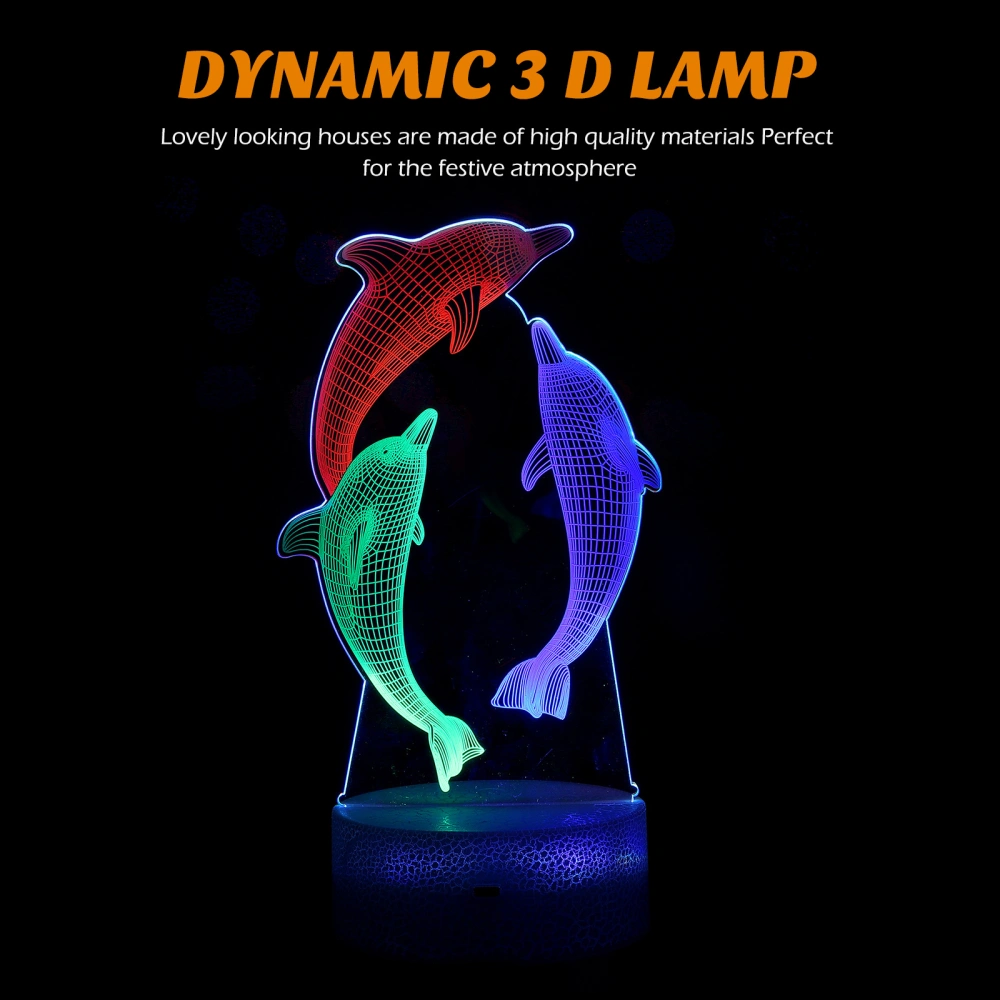 Dolphins Shape Touching Night Light 3D Effect Visual Light Touch Bedside Lamp