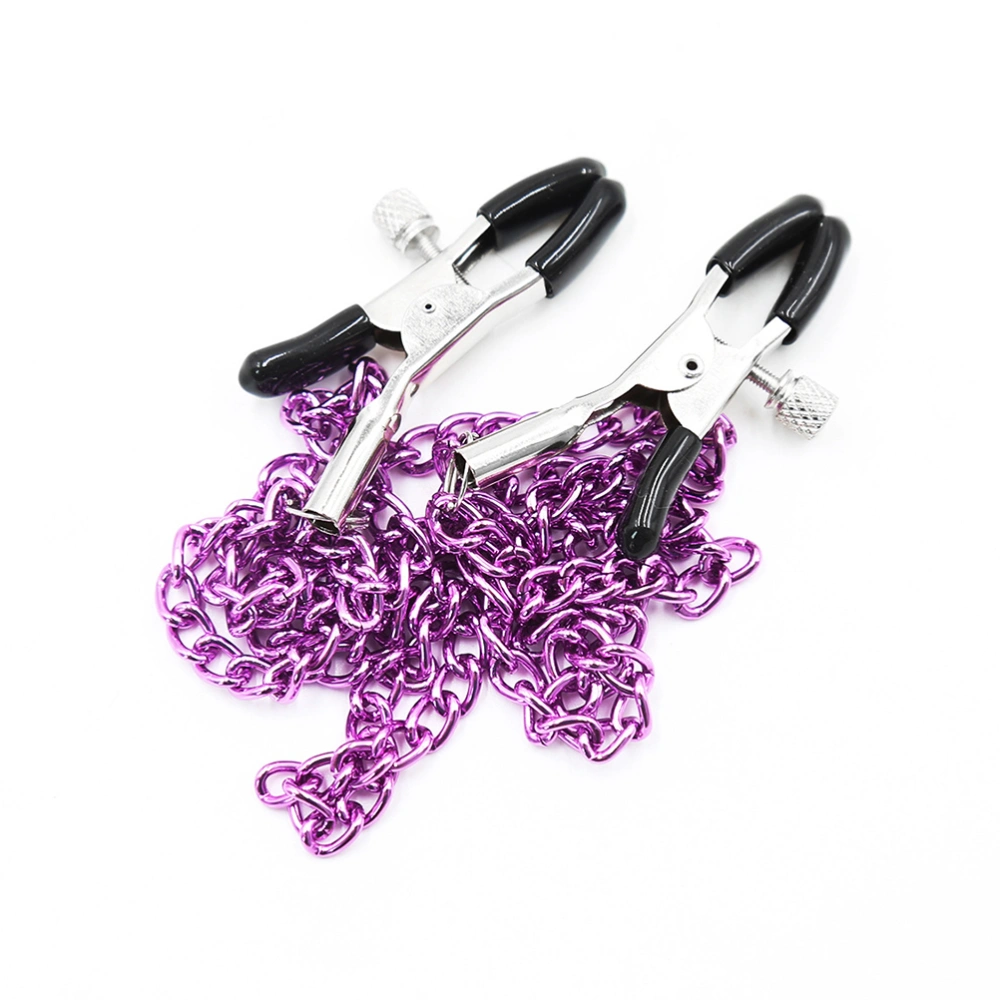 Iron Chain Clamps Adjustable Breast Clips Sexy Flirting Toy for Lovers Adults (Purple Chain)