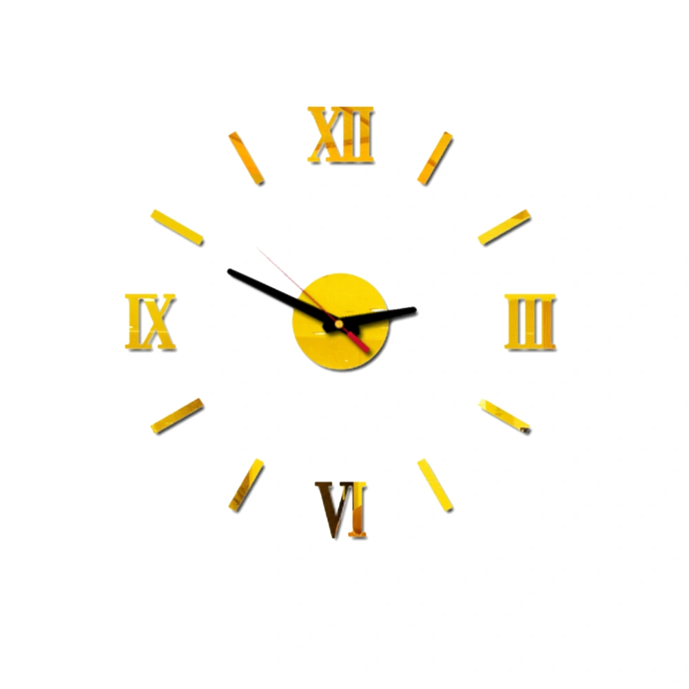 Frameless DIY Wall Clock Roman Numbers Adhesive Modern Art Wall Clock Silent 3D Acrylic Sticker Home Decorations for Living Room Bedroom - Golden (GZ-034)