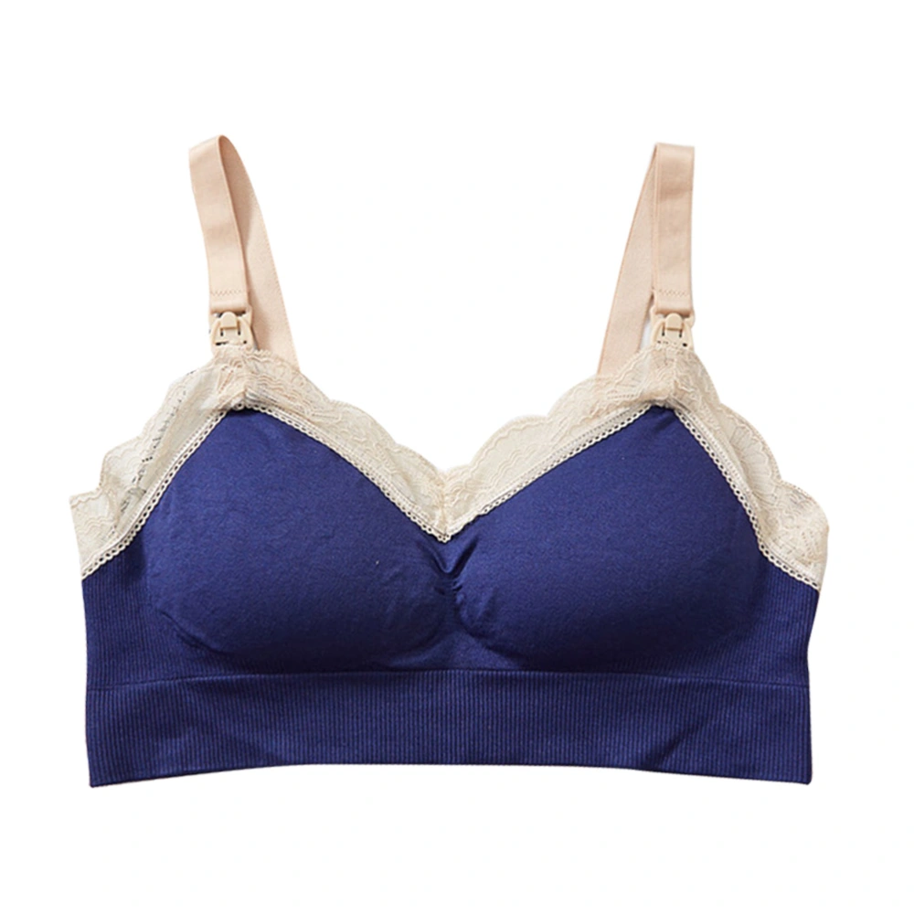 1pc Breastfeeding Women Comfortable Brassiere Lace Bra Full Coverage Wireless Elegant Lingerie - Size XL(Sapphire Blue)