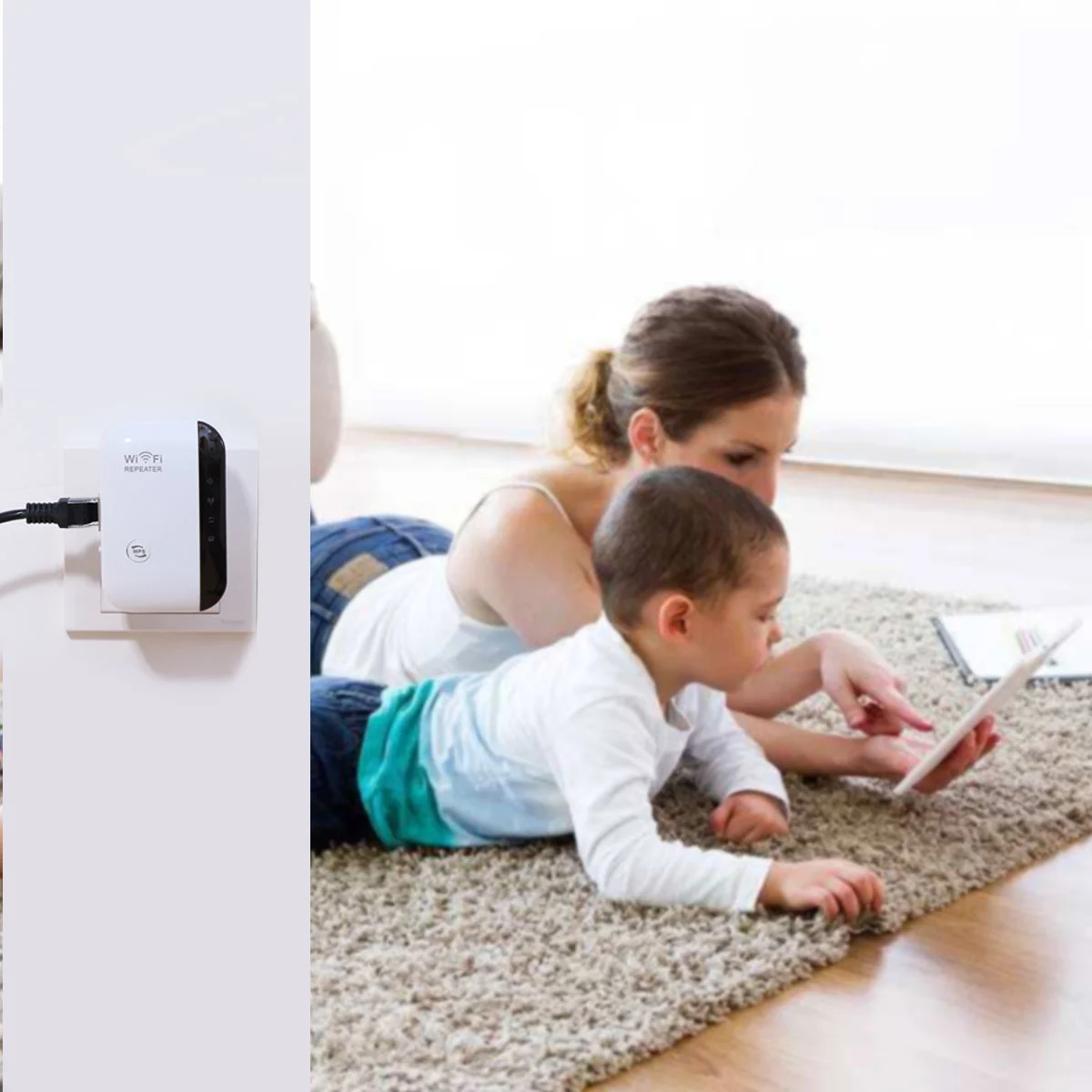 Wi-Fi Signal Repeater Wireless Signal Booster 2.4GHz Band Up to 300 Mbps Supports Router Mode Repeater Access Point Wi-Fi Range Extender with US Plug