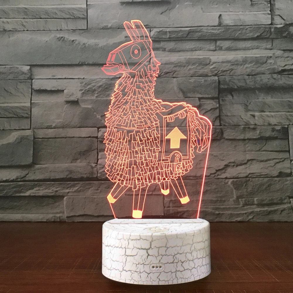 3D Alpaca Shaped Night Light Colorful Table Desk Light LED Lamp Acrylic Light with Battery (Crack Pattern and Timing Remote Control)