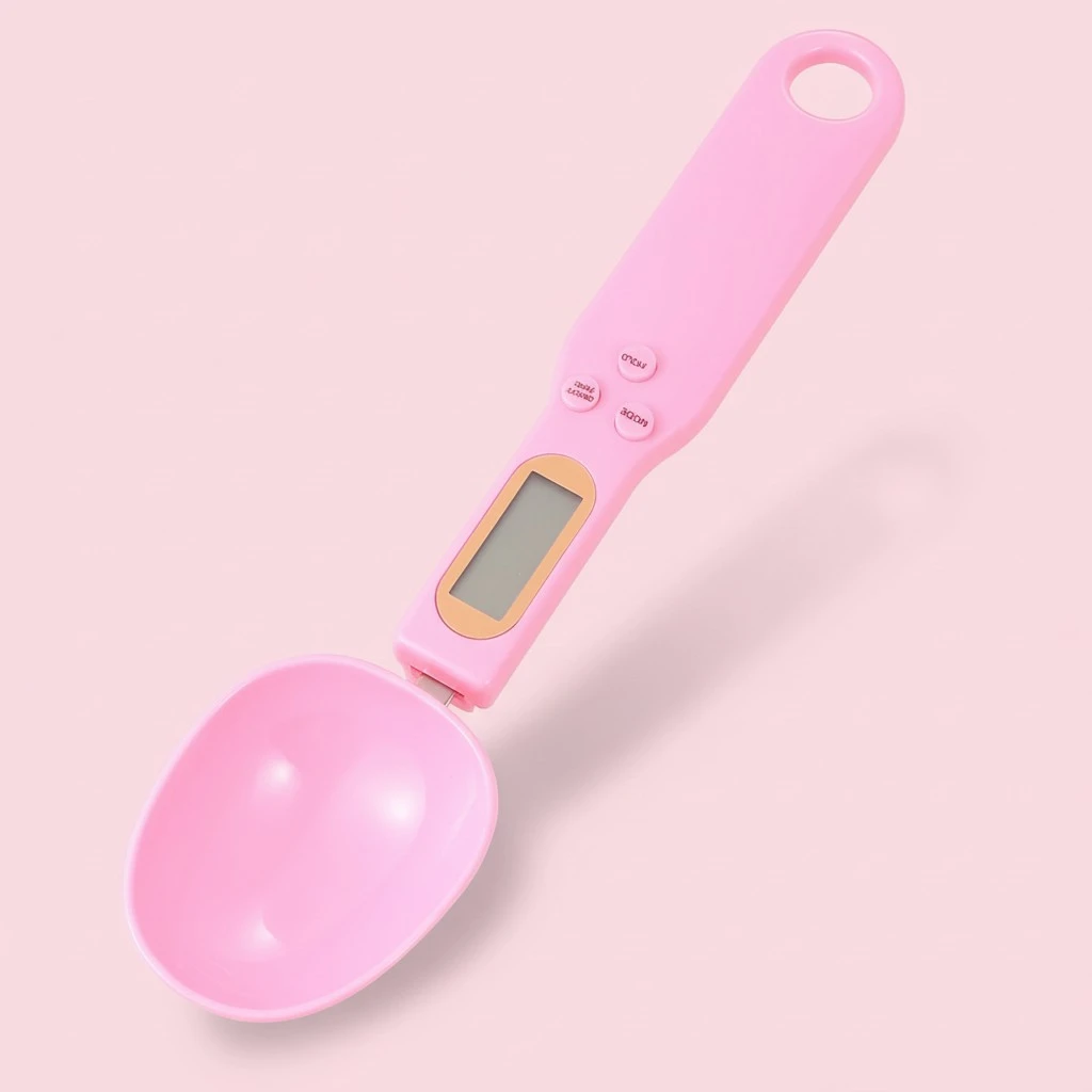 Electronic Spoon Scale Portable 500g/0.1g Precise Digital Kitchen Measuring Spoons LCD Display Food Scale for Home without Battery (Pink)