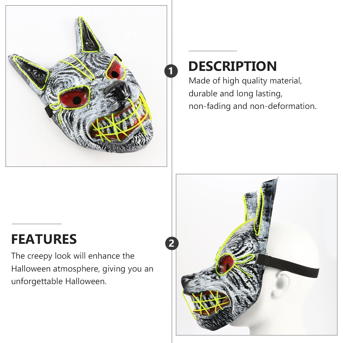 Halloween LED Mask Luminous Mask Scary Halloween Party Mask Horror Mask