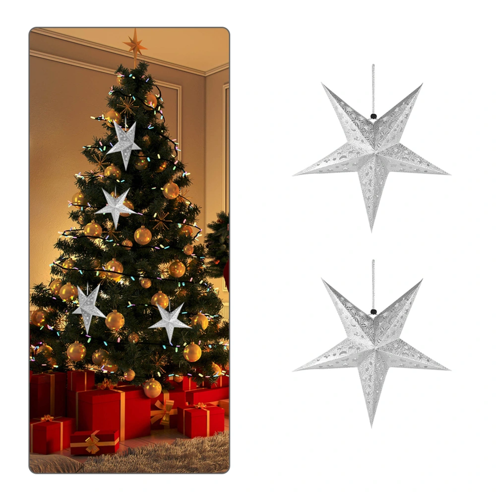 1 Set/6pcs Christmas Glowing Star Hanging Ornament 3D Star Pendant with Battery