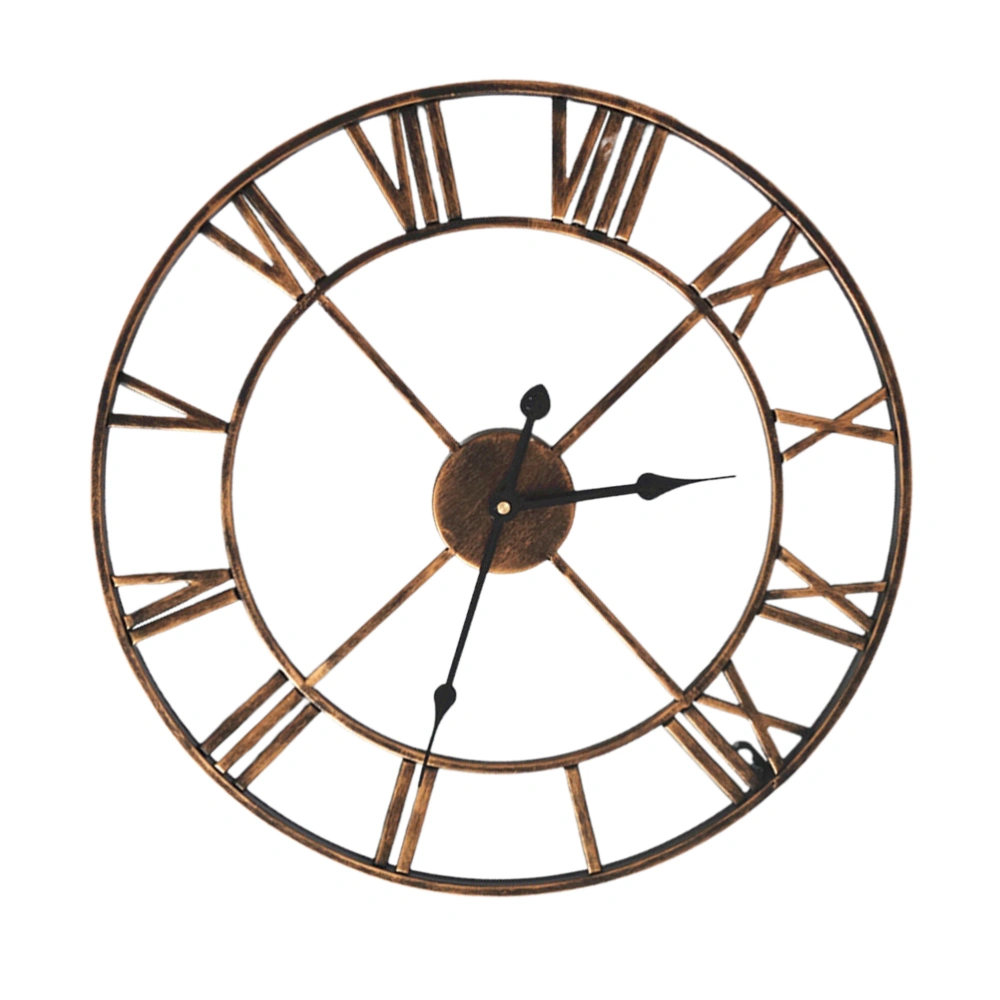 Roman Number Wall Clock Creative Iron Wall Clock Roman Wall Clock Decor Living Room Wall Clock (Brown)