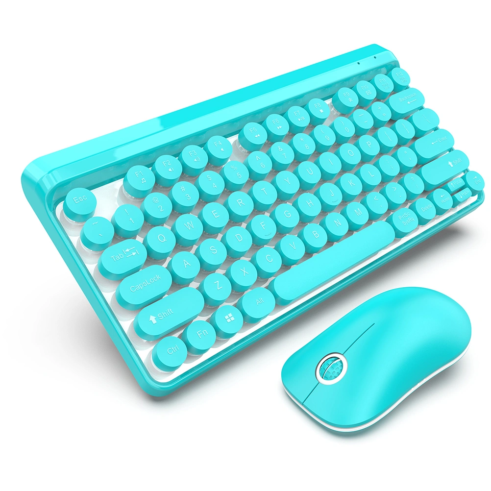 2.4G Punk Style Keycap Fashion Keyboard Set Wireless Keyboard Ultra-thin Business Keyboard with Mouse (L100, Sky-blue)