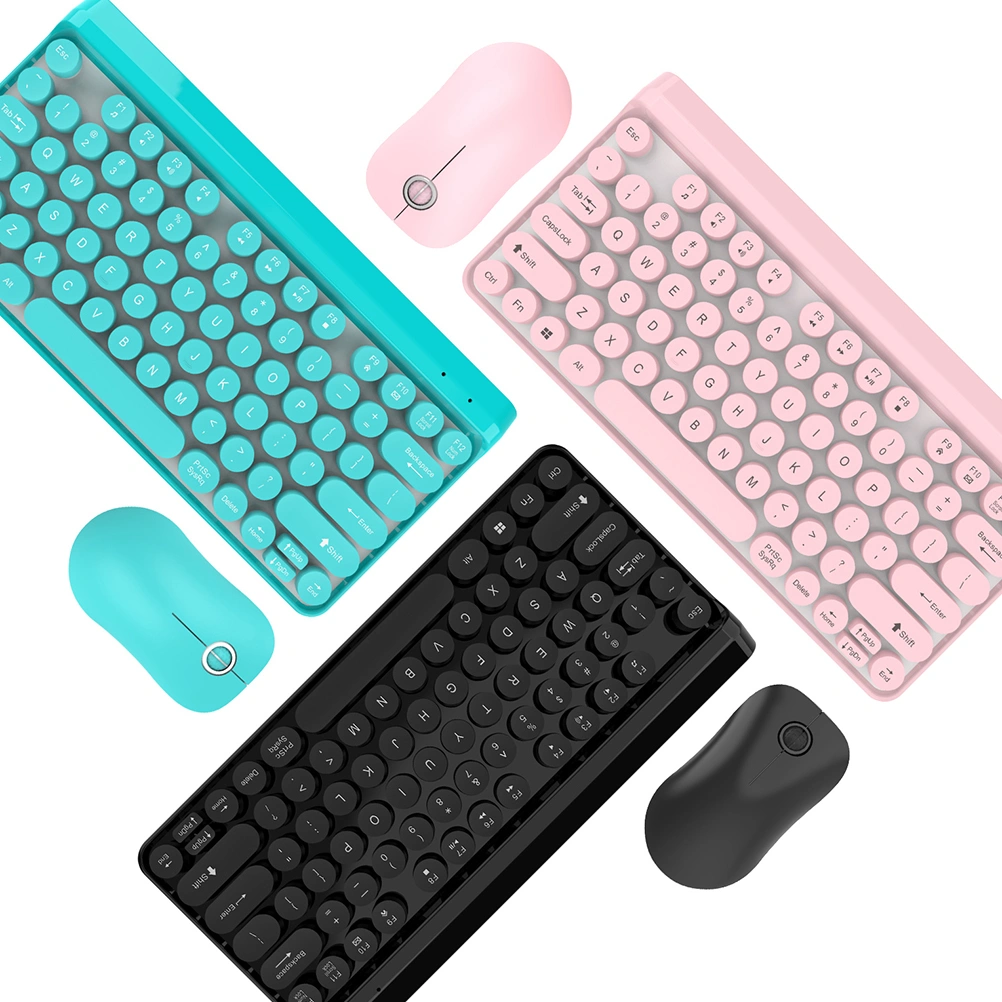 2.4G Punk Style Keycap Fashion Keyboard Set Wireless Keyboard Ultra-thin Business Keyboard with Mouse (L100, Sky-blue)