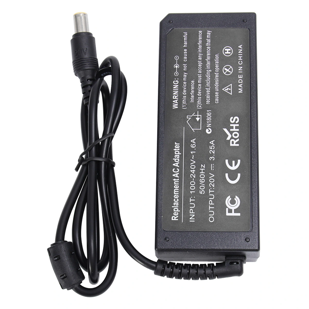 20V 3.25A Laptop Power Adapter Practical Laptop Computer Charger with EU Plug (Black)