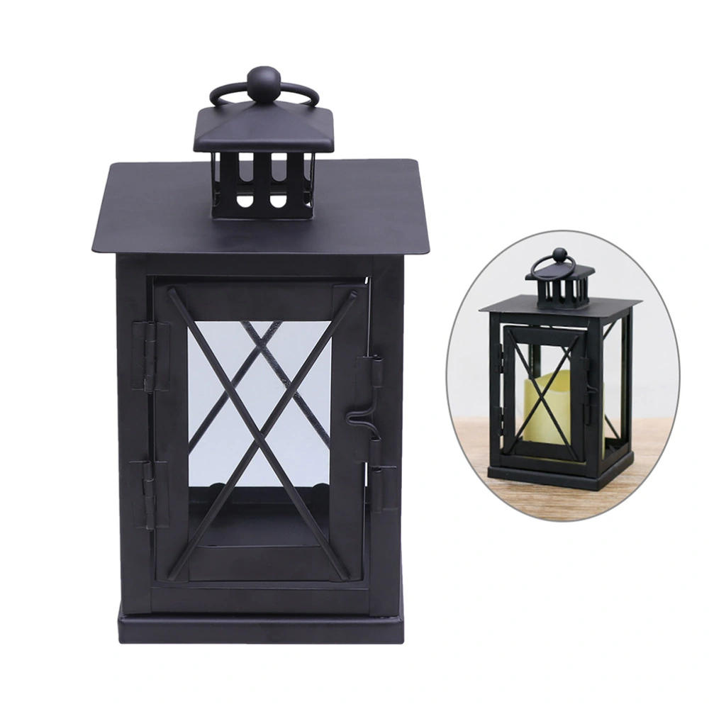 European Style Wrought Iron Retro Floor Windproof Candle Table Lamp(Black)