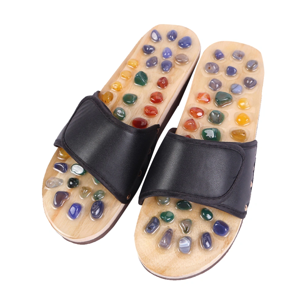 1 Pair Foot Sole Acupoints Relax Sandals Health Care Shoes Natural Agate Massage Slippers (Black 37 Yards)