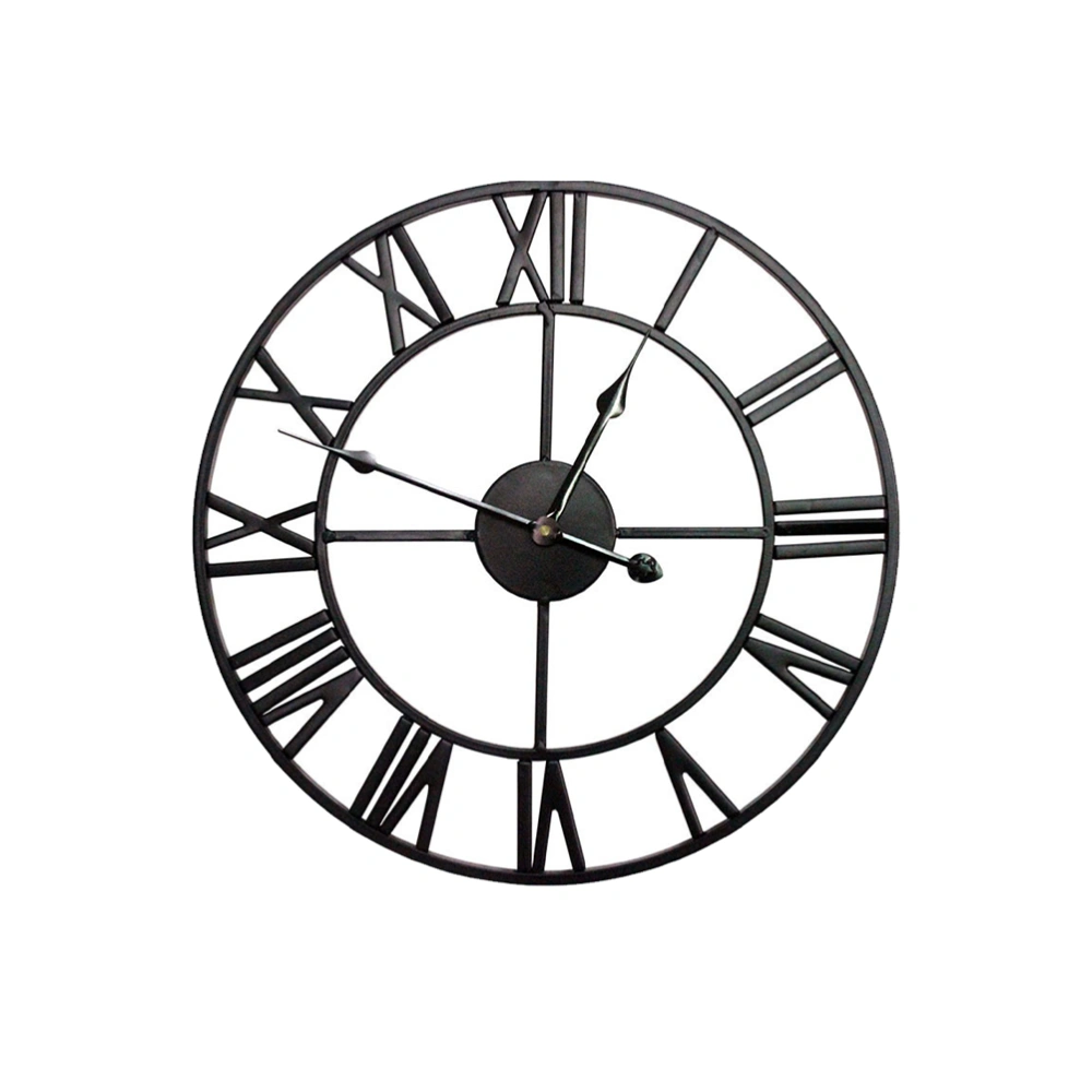 Iron Art 50cm Decorative Clock Creative Rome Wall Clock Art Decor Wall Clock without Battery for Home Office Living Room (Black)