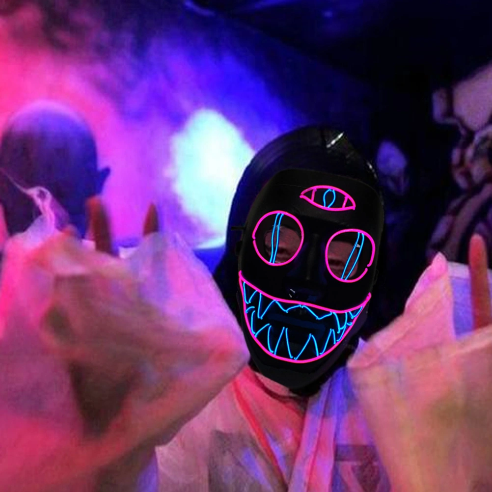 1Pc Halloween Horror Cold Light Mask Scary Three Eye Strange Pattern Mask Modeling Mask (without Battery)