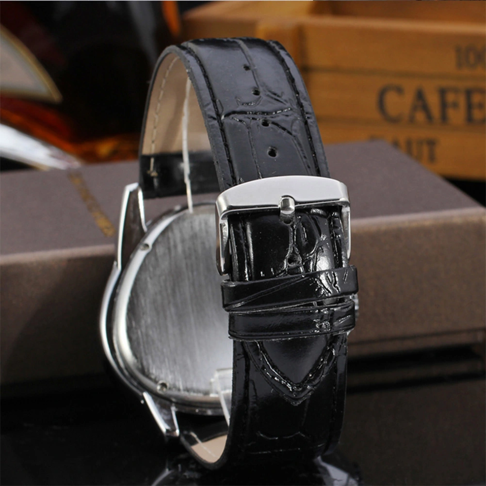 Men Automatic Mechanical Wrist Watch with PU Band (Black+Silver)
