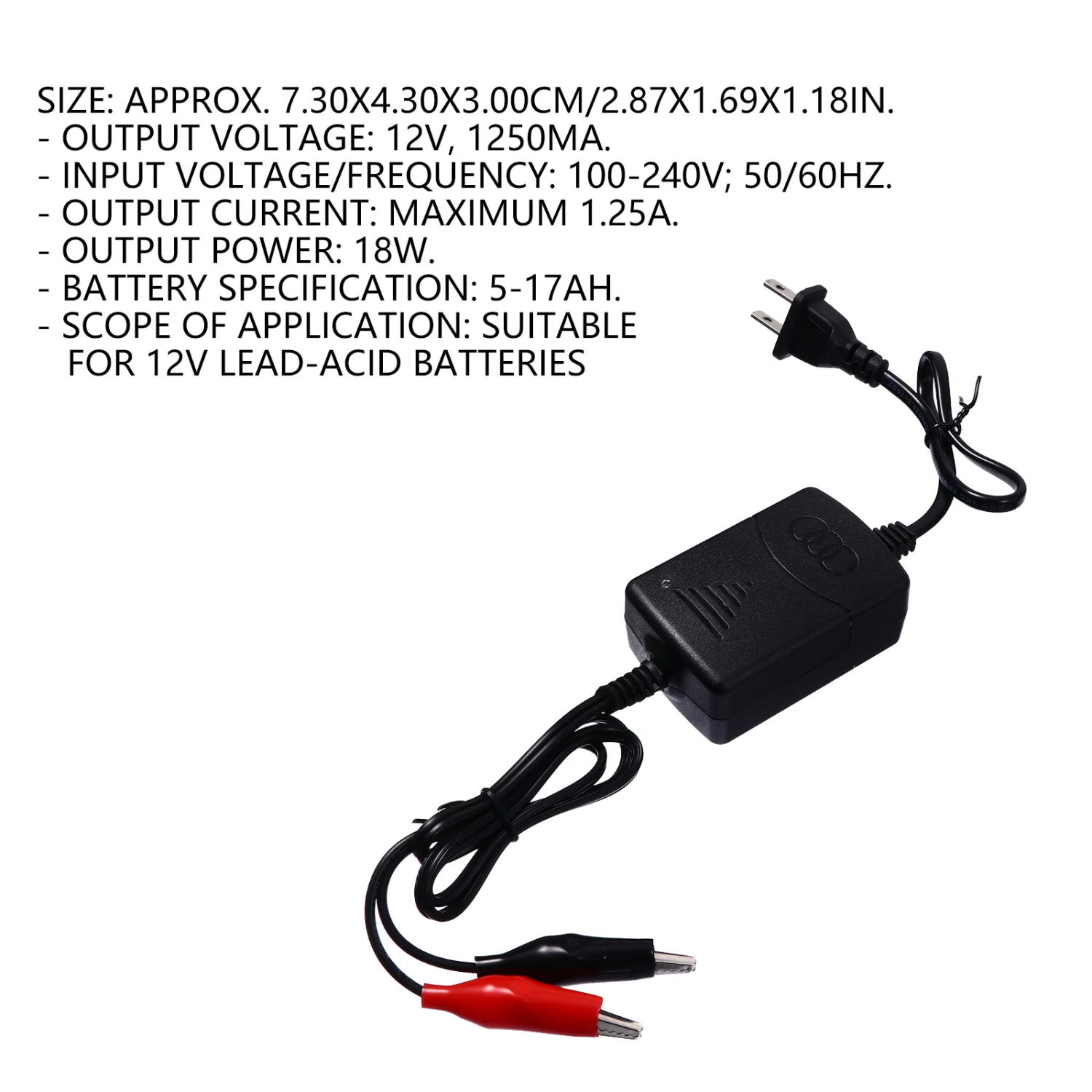 1Pc 12V Battery Charger Motorcycle Battery Charger Charging Device (US Plug)