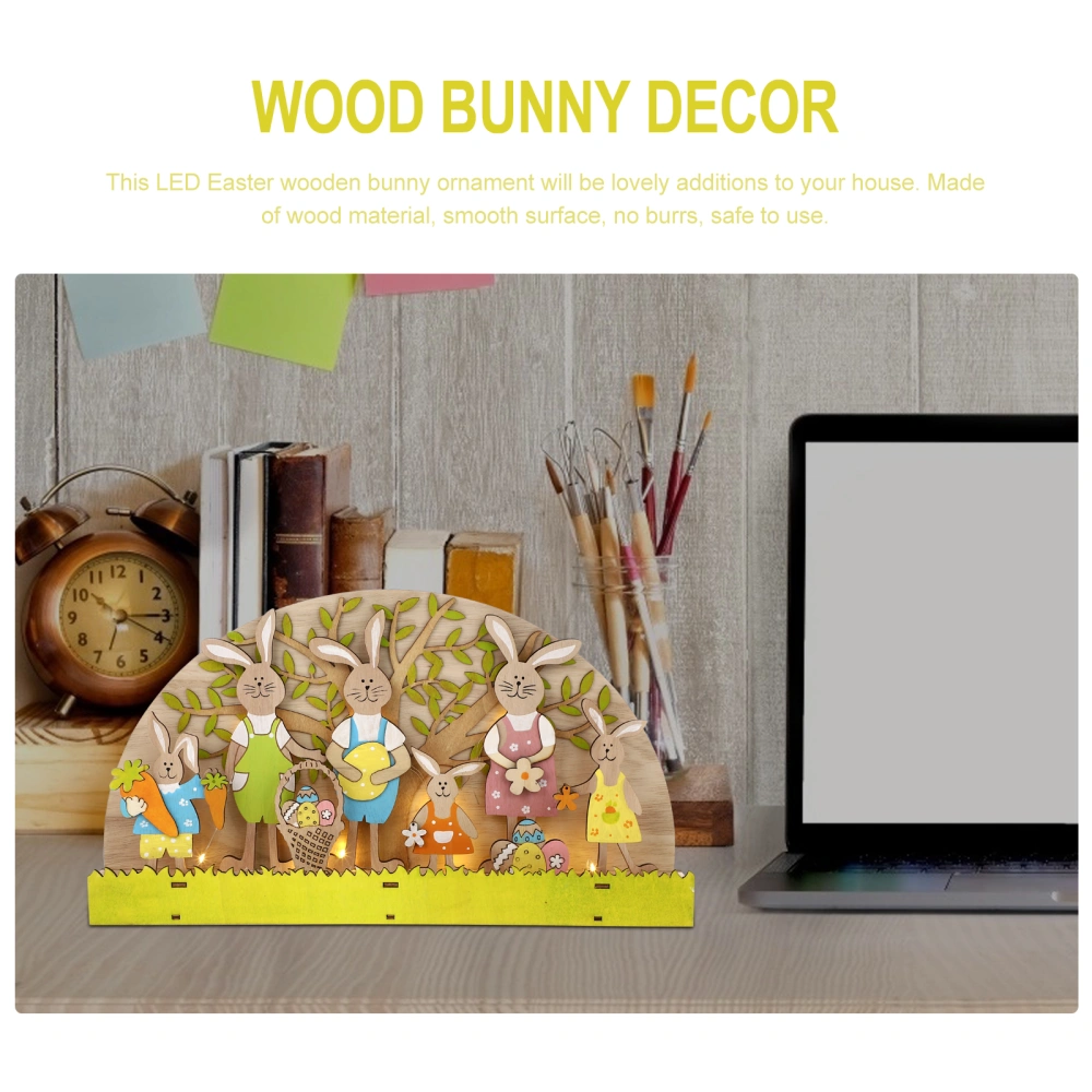 Luminous Wood Rabbit Easter Standing Bunny Desktop Ornament Easter Party Decor