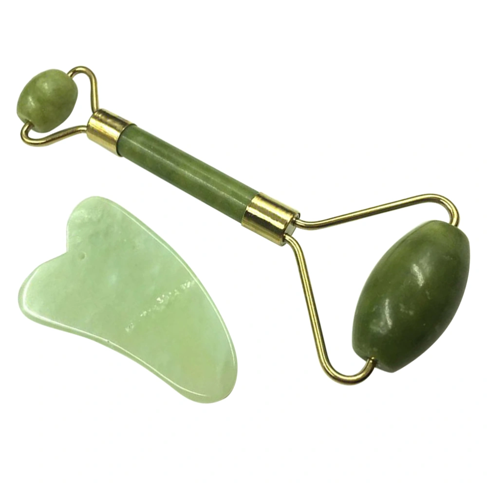 2pcs Jade Massaging Scraping Plate Massage Roller Traditional Facial Scraper Tool for Women (As shown)